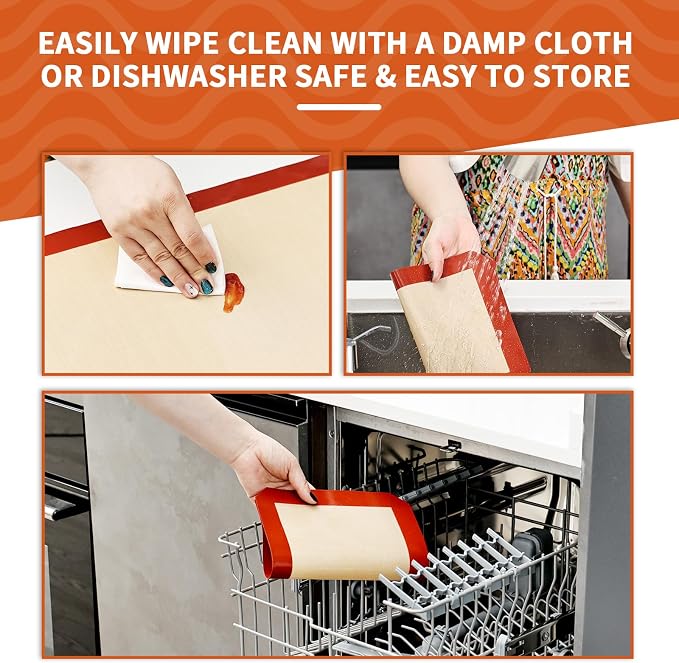 2-Pack Silicone Baking Mat, 16.5"x11.6" Reusable Silicone Baking Sheets for Oven, BPA Free Nonstick Bakeware Mats for Cookies, Macarons, Bread and Pastry