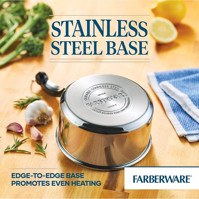Farberware Classic Series Stainless Steel Sauce Pan with Lid, 1-Quart, Sauce Pans, Silver