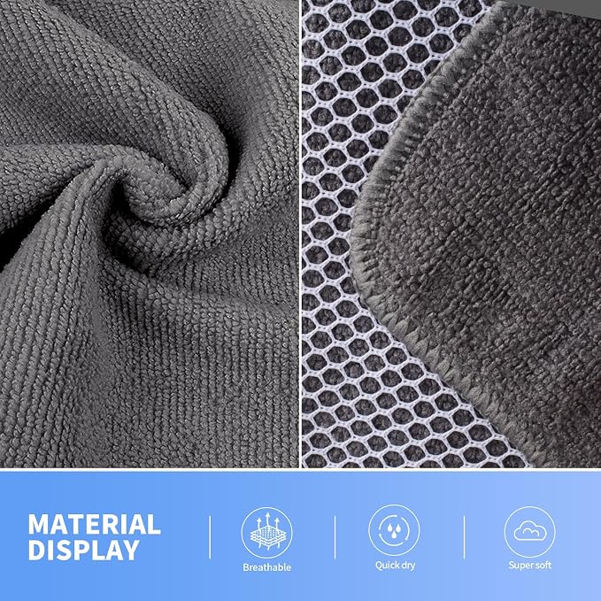 Dish Cloths for Washing Dishes with Scrub Side, Microfiber Dish Rags | Dual-sided microfiber dish cloths with scrubber for stuck-on food, quick dry kitchen washcloths 6 Pack, 15" x 25 Inch Gray