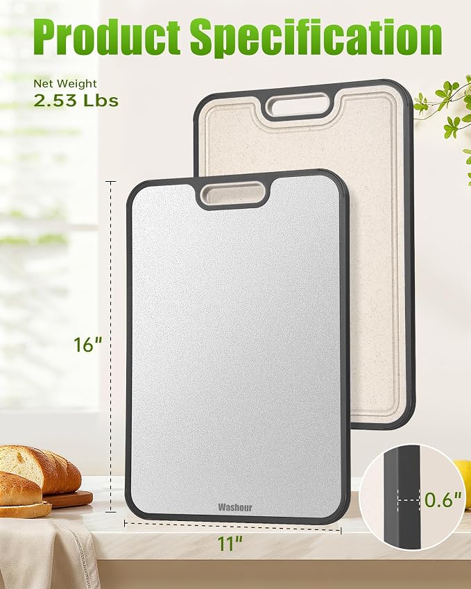 Non Toxic Cutting Board for Kitchen, Food Grade Stainless Steel Cutting Boards 2 in 1 Double Sides, Non Slip Cutting Mat15.9””