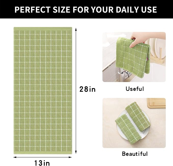 Homaxy 100% Cotton Terry Kitchen Towels, 8 Pack, Sage Green | Ultra Soft and Absorbent Dish Towels for Kitchen, Suitable for Drying and Washing Dishes