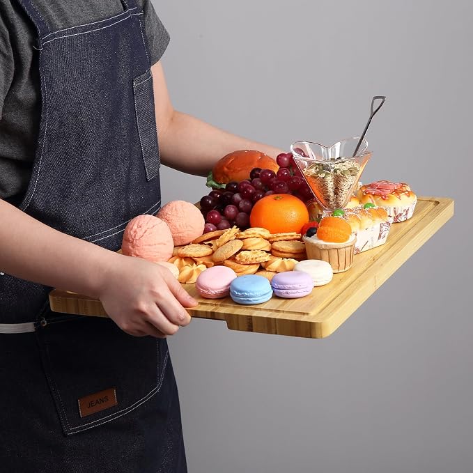 Large Cutting Board for Kitchen, 20 x 14 Inch Bamboo Wood Butcher Chooping Board with Juice Groove, Reversible Cheese Board Charcuterie Serving Tray