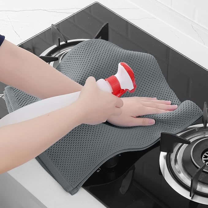 Homaxy 100% Cotton Waffle Weave Kitchen Dish Towels 18-Pack, Grey | 13 x 28 Inches, Ultra Soft Absorbent Dish Towels, Quick Drying Cleaning Towels