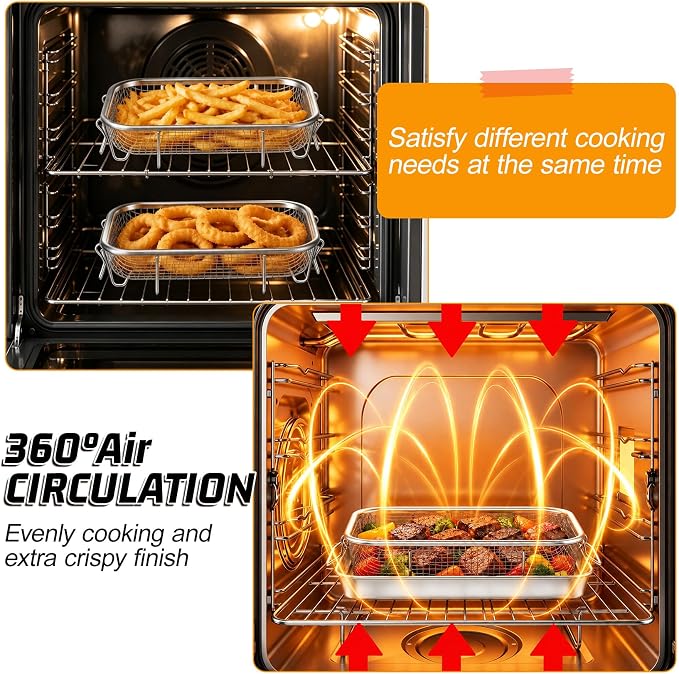 P&P CHEF 8.7 Inch Air Fryer Basket for Oven, Air Fryer Rack, 3 Pieces | Food-grade Stainless Steel Air Fryer Accessories for Frying Cooking Baking Roasting, Ideal for Fried Food, Dishwasher Safe