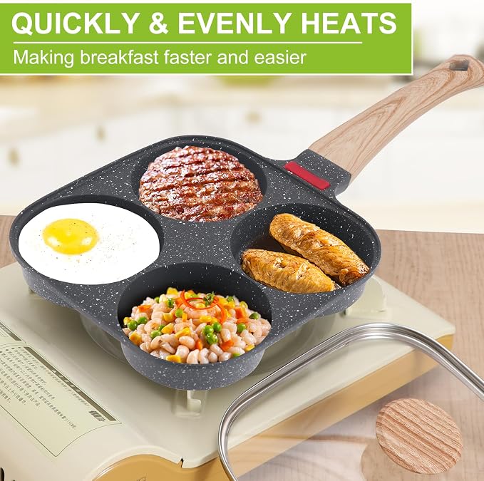Egg Pan, Premium Egg Pans Nonstick, Omelette Pan with Lid , Healthy Egg Frying Pan for Breakfast, Egg Sandwich, Hamburger, Pancake, Egg Skillet Suitable for Gas Stove & Induction Cookware (Black)