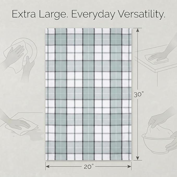 Urban Villa Kitchen Towels Cotton Dish Towels 20”x30” (Set of 6) Majestic Checks