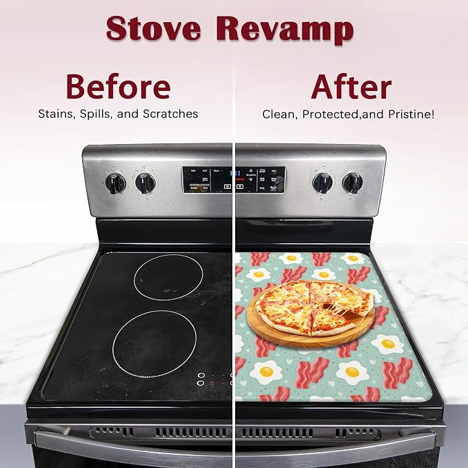 Stove Top Cover Glass Cooktop Heat Resistant Cover,Ceramic Eggs Bacon Stove Top Covers Mat Prevents Scratching Stoves/Counter/Washer Protector,28x20 in