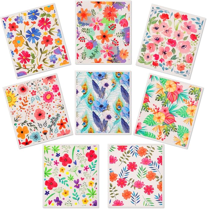 Lucomb Sedish Dishcloth (8 Pack-Colorful Florals)