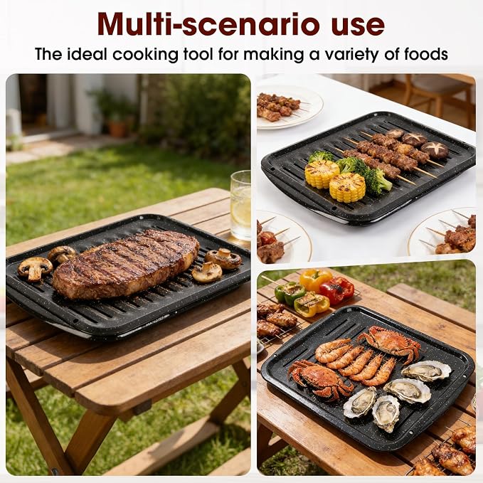 Broiler Pan for Oven – 16.75"×13" Non-Stick Porcelain Coated 2-Piece Set, Broiling Pan for Oven Safe Up to 500°F, Drains Fat, Dishwasher Safe Broiler Pans for Steak, Bacon & Vegetable