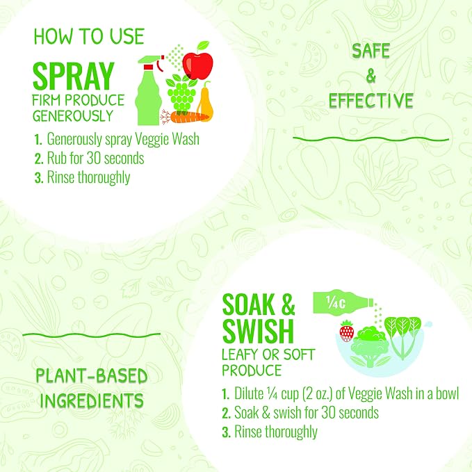 Veggie Wash Organic Fruit and Vegetable Wash, 16 Fluid Ounce | Ideal for Cleaning Produce, Vegan, Plant-Derived Ingredients, Unscented, No Parabens or Harsh Surfactants, Packaging May Vary
