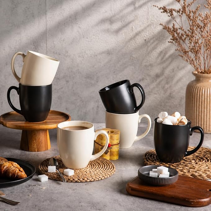 AmorArc 16 oz Coffee Mugs Set of 6, Large Ceramic Coffee Cups Set | Classic Coffee Mugs Set for Men,Women,Tea/Latte/Cappuccino/Cocoa. Dishwasher&Microwave Safe