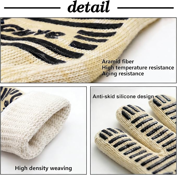 Oven Gloves, Heat Resistant 540 Degrees Grilling Gloves, Hot Surface Handler Non-Slip Silicone Oven Mitts with Fingers, BBQ Gloves for Cooking/Kitchen/Baking, Pack of 2