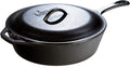Lodge Cast Iron Covered Deep Skillet - Pre-Seasoned Deep Cast Iron Skillet with Lid - Heavy-Duty Family Size Frying Pan for Braising, Sautéing, Grilling & Everyday Cooking - 5 Quart
