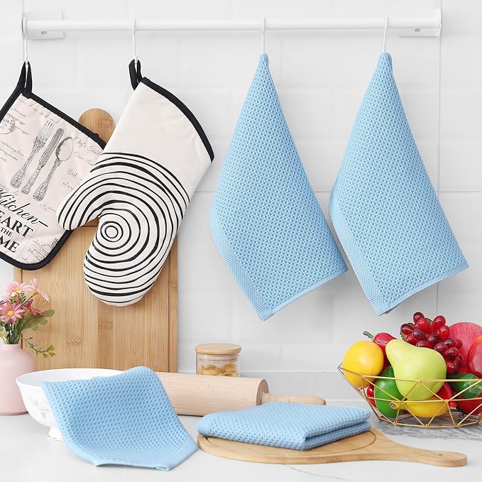 Homaxy 100% Cotton Waffle Weave Kitchen Dish Cloths 12-Pack, Sky Blue | 12 x 12 Inches, Ultra Soft Absorbent Dish Towels, Quick Drying Dish Rags with Hanging Loop
