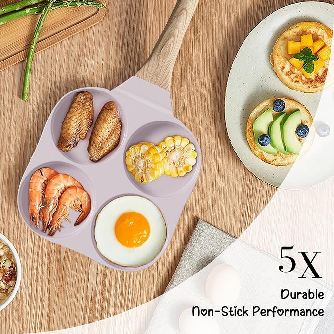 Caannasweis Ceramic Egg Pan Omelette Pan, 4-Cup Nonstick Omelette Skillet, Breakfast Frying Pan Egg Cooker Suitable for Gas Stove & Induction Cookware, PFOA PFOS Free, Purple