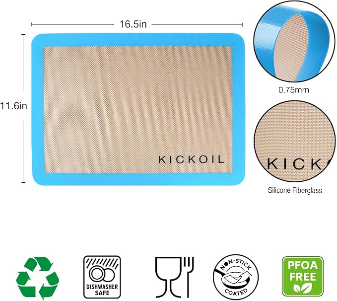 Silicone Baking Mats Set of 4, Non-Stick Reusable BPA-Free Oven Liners) | Non Slip Silicone Baking Sheet for Cookies, Macarons, Bread and Pastry, Dishwasher Safe, 16.5'' x 11.6''(Half)