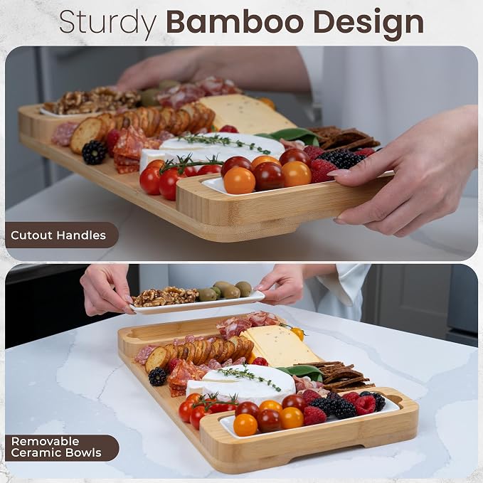 Charcuterie Boards Set, Bamboo Cheese Tray with Serving Accessories | Meat Cheese Platter, Movie Nights, Family Gatherings, BBQ Picnic Essentials, Dinner Party Hosting Appetizer, Wine Nights