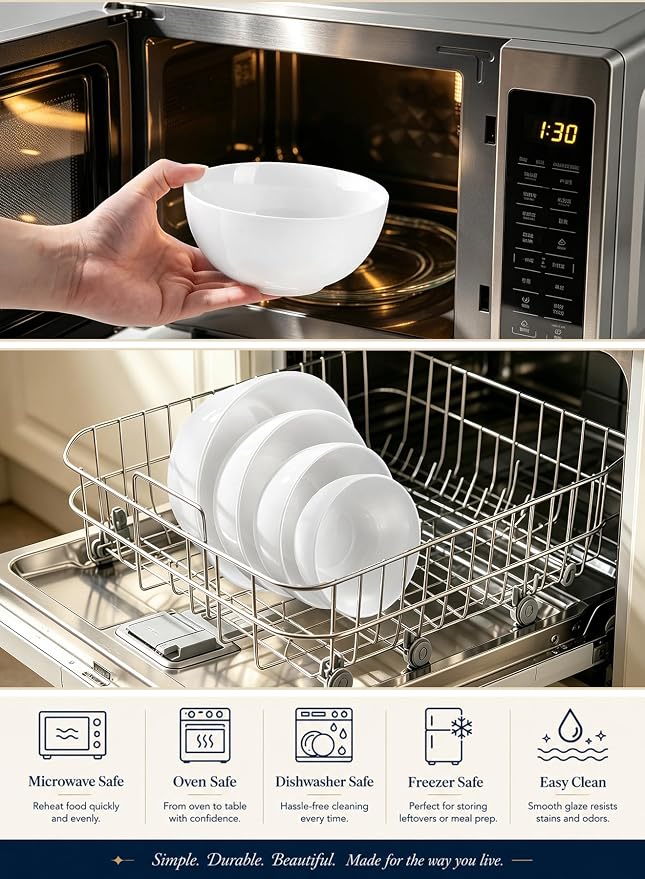 Small Bowls Set, White Ceramic Bowls of 6, 10 oz Porcelain Bowl for Kitchen Dessert Rice Side Dish Snack Soup Fruits Cereal Ice Cream, Microwave Dishwasher Freezer Oven Safe Easy Clean Stackable | Porcelain Bowls, Portion Control, for Soup Cereal Ice C...