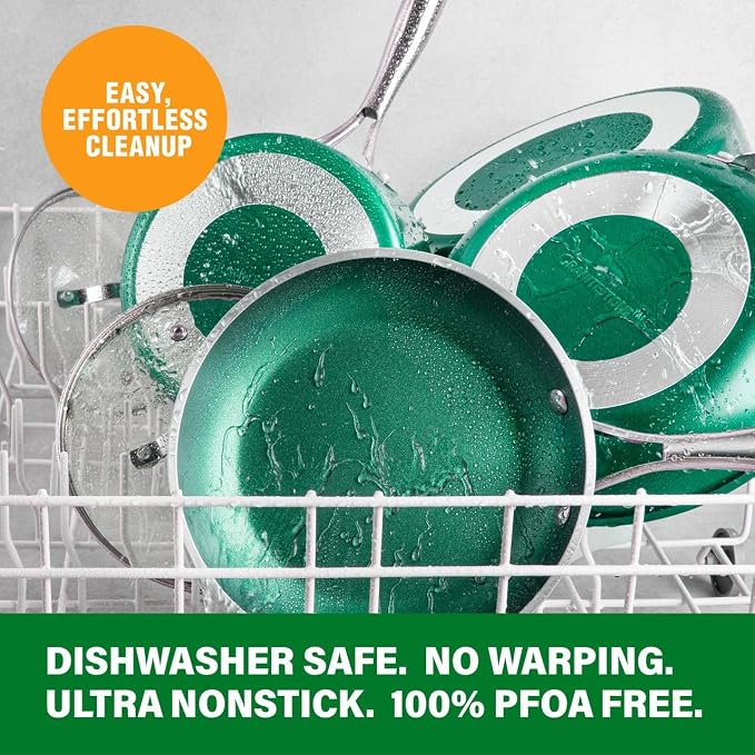 Granitestone 10 Inch Non Stick Frying Pan Skillet Granite Coated Egg & Omelette Pan, Non Toxic PFOA Free, Metal Utensil Safe, Aluminum, Oven Safe to 500°F, Dishwasher Friendly, Emerald Green