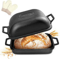 Davivy 9QT Dutch Oven for Sourdough Bread, Non-stick Cast Iron Sourdough Bread Loaf Baking Pan, Large Capacity Cast Iron Loaf Pan, with Silicone Oven Mitts, 12.3" x 9.2", Matte Black