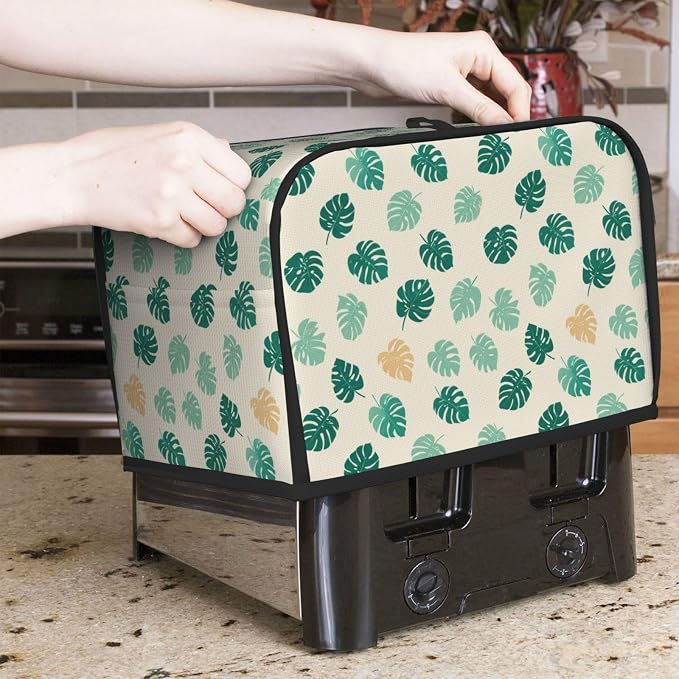 2 Slice Toaster Cover Tropical Leaf Dust Proof Washable Kitchen Appliance Cover with Pocket, Oxford Fabric Countertop Toaster Protector for Standard Toasters Small Appliances