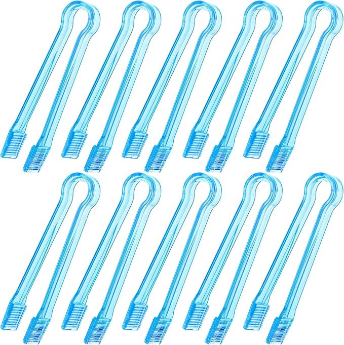 10 Pcs Plastic Buffet Serving Tongs, Clear Blue Kitchen Tongs Mini Serving Utensil Tongs for Food Ice Salad Buffet Barbecue Cookies, 6.3 Inches