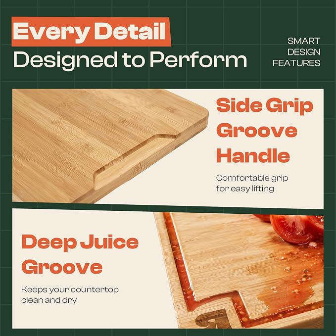 Riveira Extra Large Bamboo Cutting Board, 30" x 20", 0.8 Inch Thick – Cool Stove Top Cover Cutting Board, Noodle Board Stove Cover with Juice Groove, Reversible Butcher Block for Charcuterie
