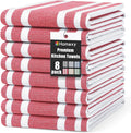 Homaxy Premium Cotton Stripe Kitchen Towels 8 Pack, 18"x 28", Red | Large 380 GSM Kitchen Hand Towels, Soft Terry Dish Towels, Highly Absorbent Tea Towel Set with Hanging Loop