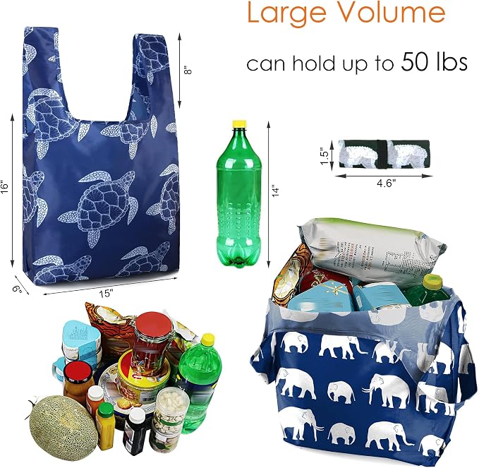 BeeGreen Animal Reusable Grocery Bags Bulk Gifts 12-Pack - Large Tote with Zipper Pouch | Foldable & Washable Polyester Shopping Bags Heavy Duty Animal Lover Gifts Reusable Bag With Handles