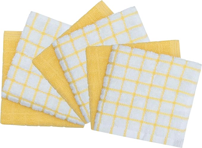 Bumble Dish Cloths (6-Pack), 100% Cotton Kitchen Towels, 12"x12" - Yellow | 405 GSM | Soft, Highly Absorbent & Durable Dish Towels for Kitchen