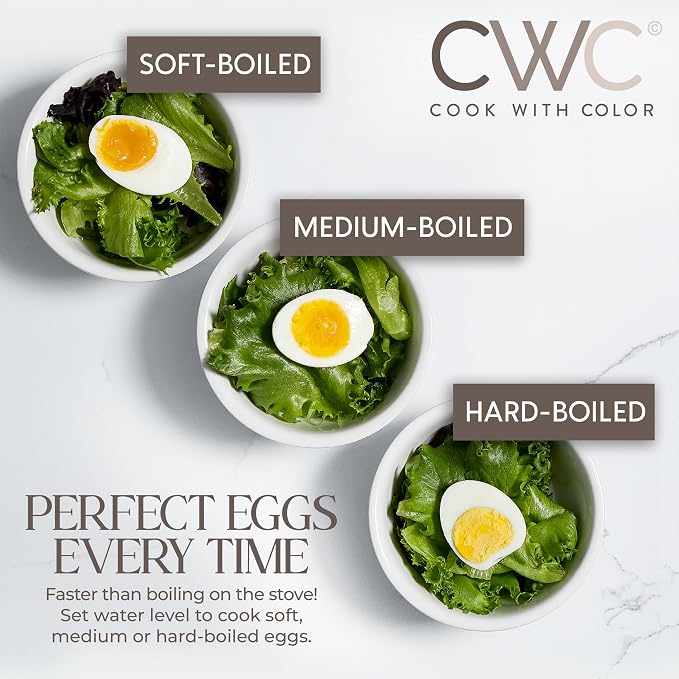 COOK WITH COLOR 350W Electric Double Layer Egg Cooker - Egg Boiler for Hard Boiled, Soft Boiled, and Omelettes, 6.1x6.1x8.7, Greige