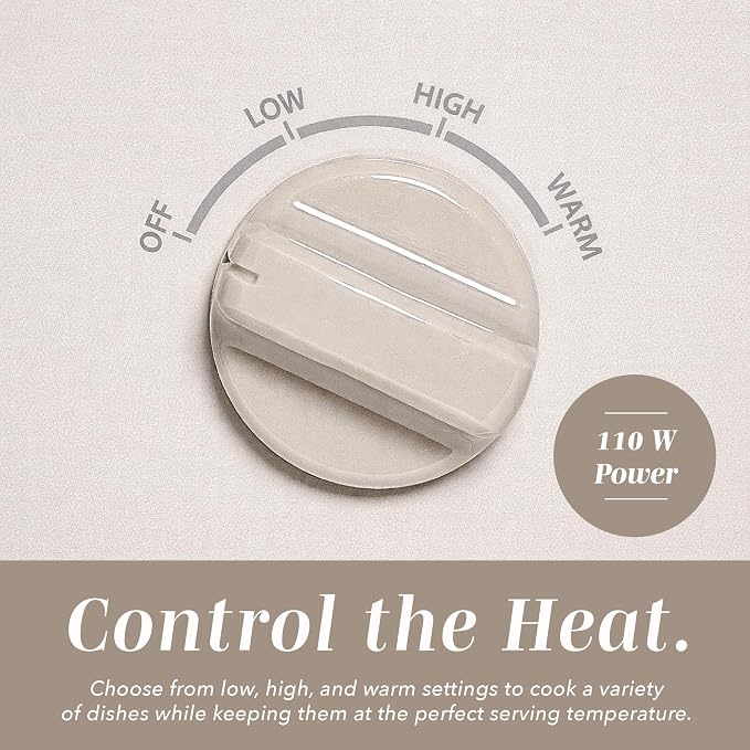 COOK WITH COLOR 2QT Mini Electric Round Slow Cooker - Adjustable Settings, Removable Stoneware Pot, Tempered Glass Lid, Dishwasher Safe, Cool-Touch Side Handles, Sand