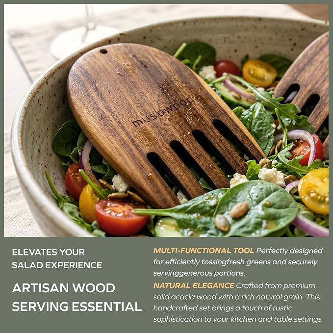 muso eood Acacia Salad Hands, Wooden Salad Tongs, 1 Pair | for Serving Salad Mixes, Set for Serving Salad Fruit on Your Kitchen Counter