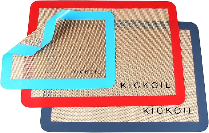 Silicone Baking Mats Set of 3, Non-Stick Reusable BPA-Free Oven Liners | Non Slip Silicone Baking Sheet for Cookies, Macarons, Bread and Pastry, 16.5'' x 11.6''(2 Half) & 11.6' x 8,5''(1 Quarter)