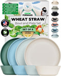 Grow Forward Premium Wheat Straw Plates and Bowls Sets - 8-Piece Wheat Straw Dinnerware Sets - Unbreakable & Reusable Microwave Safe Plastic Dinner Plates for Outdoors, RV, Camping Dishes - Oasis
