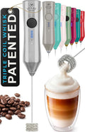 Zulay Kitchen Rechargeable Milk Frother Handheld - Frother Wand, Drink Mixer, Electric Whisk Frother, for Cappuccinos, Matcha & Protein Powder - Dynamic Triple Whisk, 3 Speed 500mAh Silver