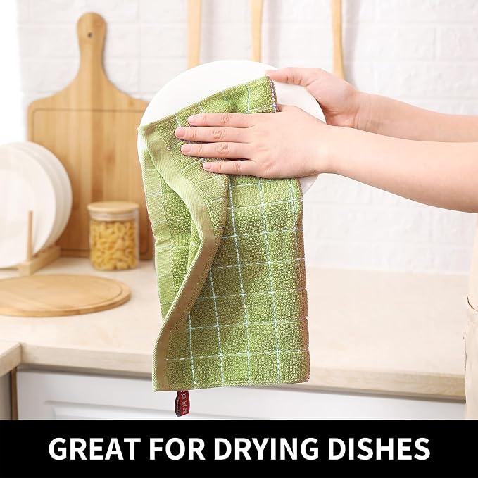 Homaxy 100% Cotton Terry Kitchen Dish Cloths, 12 Pack, Sage Green | Ultra Soft and Absorbent, Suitable for Drying and Washing Dishes