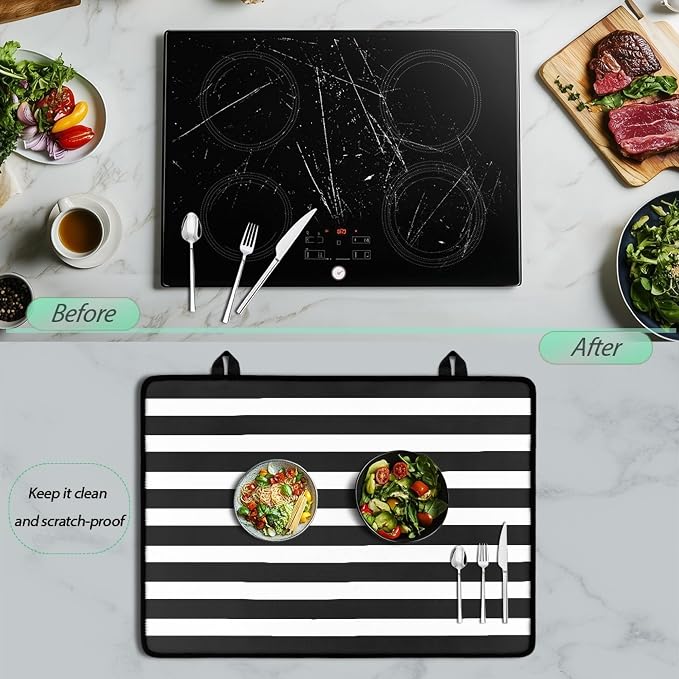 Black and White Striped Stove Top Covers for Electric Stove Geometric Stripe Simple Classic Glass Top Gas Stove Pad Heat Resistant Range Cooktop Mat for Kitchen 28"x20"