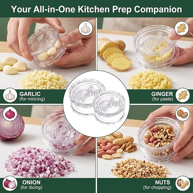 2PCS Clear Manual Garlic Twister and Ginger Mincer Tool, Manual Garlic Twister and Mincer, Garlic Crusher, Compact Garlic Mincer Tool, Ginger, Herbs (White-2PC)