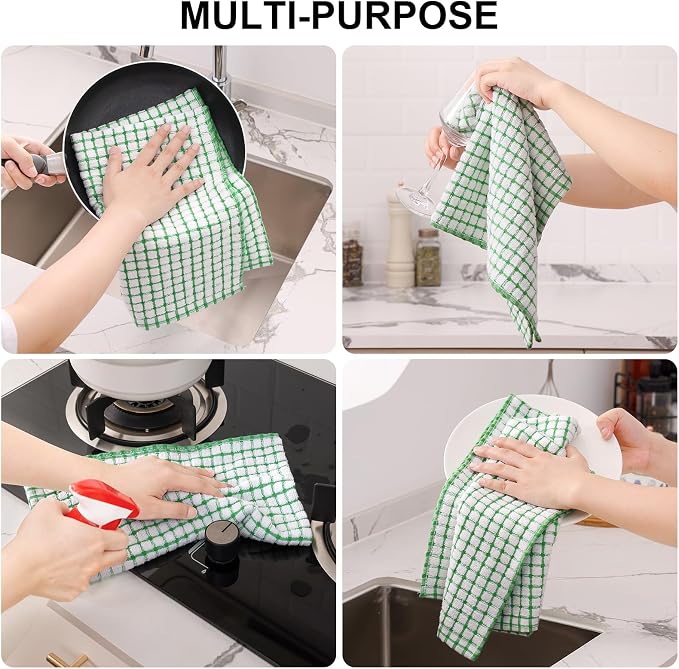 Kitinjoy Cotton 6 Pack Terry Kitchen Towels, Green | 16 x 25 Inches Super Soft and Absorbent Dish Towels, Quick Drying hand towels for kitchen Drying