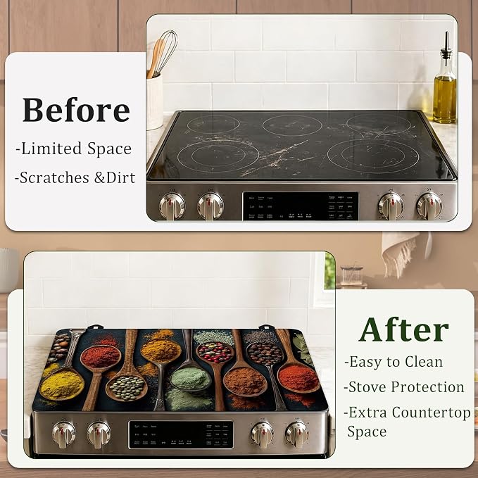 Colourful Various Herbs Electric Stove Top Cover Protector,Spices Glass Flat Top Stove Mat,Heat-Resistant Oven Induction Cooktop Mat for Ceramic Countertop Mats Dish Drying Mat