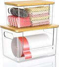 Trash Bag Dispenser 2 Pack (XL+S) - Trash Bag Holder with Bamboo Top | Acrylic Garbage Bags Dispenser Under Sink Organizer for Pantry, Kitchen, Laundry Room, Cabinet 2 Pack (XL+S)