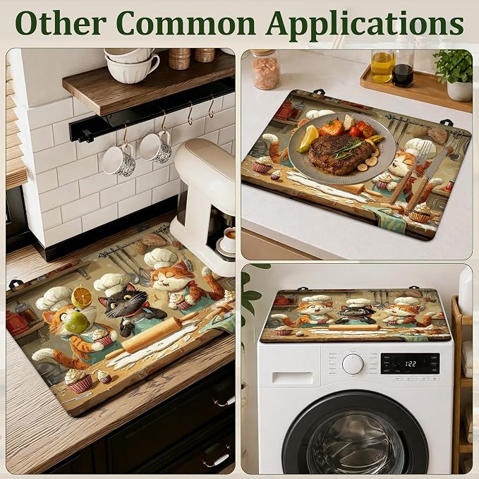 Cute Cat Chef Stove Top Cover Glass Cooktop Heat Resistant Cover,Ceramic Stove Top Covers Mat Prevents Scratching Stoves/Counter/Washer Protector,28.5x20.5 in