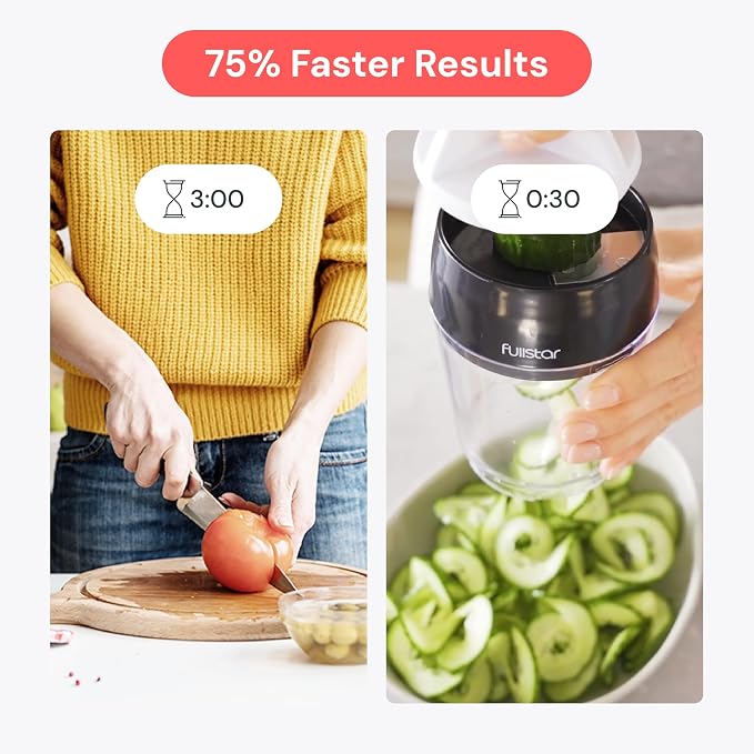 Fullstar Vegetable Spiralizer & Slicer, Veggie Noodle Maker Kitchen Gadget | 4 in 1 Compact Vegetable Slicer & Zucchini Noodle Maker with Sharp Stainless Steel Blades & A Safety First Design