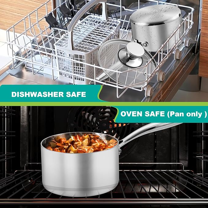 P&P CHEF 2 & 3 Quart Tri-Ply Saucepan with Visible Lid, Small Pot, 2 Piece | 2 & 3 Qt Stainless Steel Sauce Pan, Cooking Induction Pot Cookware for All Stoves, Healthy & Sturdy, Oven & Dishwasher Safe