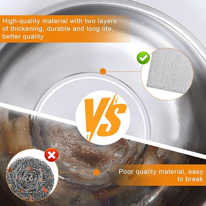 20 Pcs New Upgrade 3-Layer Metal Dish Cloth, 7.87x7.87 Inch Cleaning Cloth | No Scratches Wire, Reusable Multipurpose Wire Dishwashing Rag for Kitchen Cleaning Cloths,Sinks,Dishes,Stove Top, Dimensions