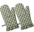 Twistover Checkered Oven Mitts 2-Pack Set, Cotton Gloves,Sage Green | 13.5x6.5 Inch Size with Ruffle Trim, Non-slip Heat Resistant for Baking BBQ Microwave, Plaid Cotton for Cooking