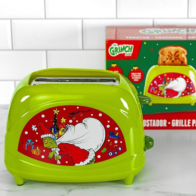 Uncanny Brands Dr. Seuss How the Grinch Stole Christmas Toaster, 2-Slice Holiday Breakfast Gift, Grinch Face Toast Design