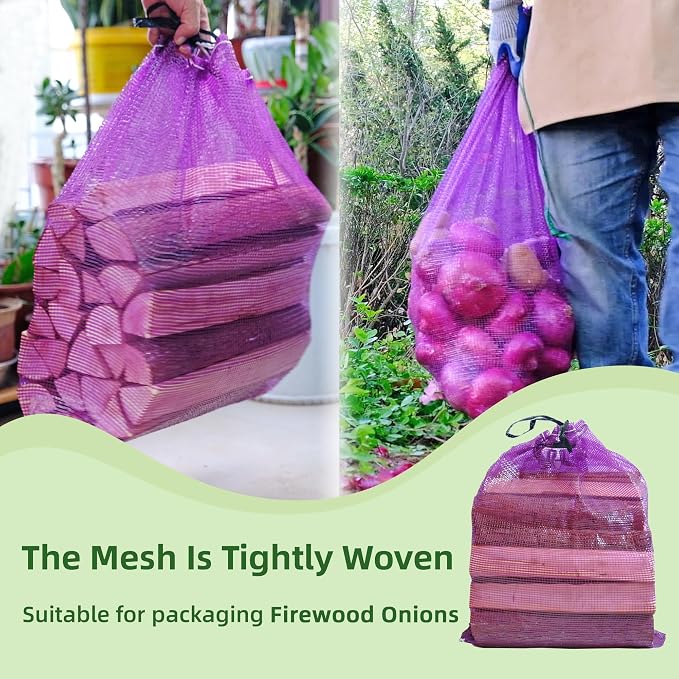 Mesh Firewood Bags 22"×24" Crawfish Sacks, Firewood Bags for Selling, Onion Bag Storage Potato Sacks Mesh Wood Bag Bulk (Pack of 10)