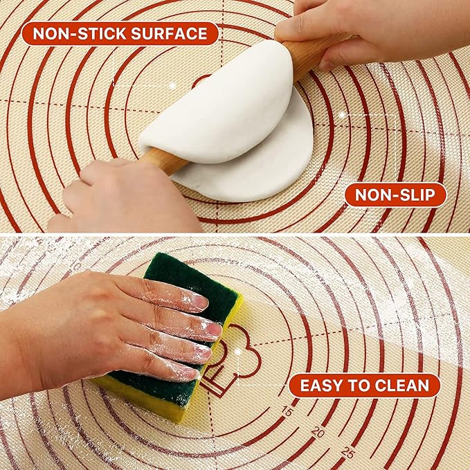 DANIA & DEAN 2 Pack 26"x16" & 11"x16" Extra Thick Silicone Baking Mat Set | Non-Slip & Non-Stick Mat with Measurements, for Pastry, Dough Rolling, Pizza, Sourdough, Counter & Reusable Oven Baking Sheet